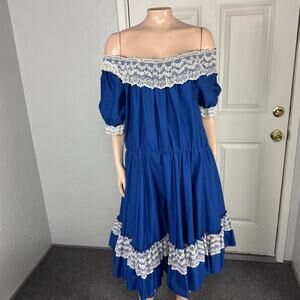 60s 70s Vintage Dress Women's Partners Please 16 Fit Flare Lace Full Circle F4-6